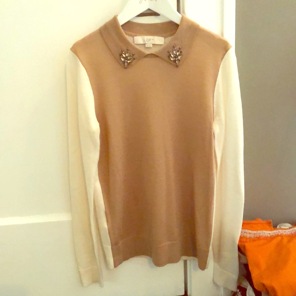 XS loft dual color lightweight sweater with collar